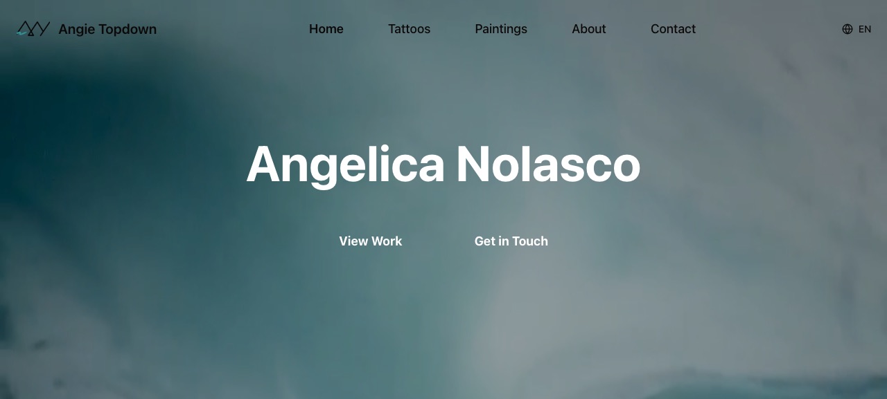 Homepage del portfolio di Angelica Nolasco con navigazione Tattoo e Paintings